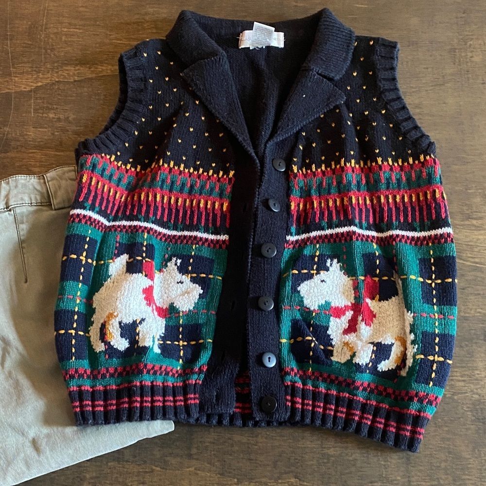 Vintage Festive Dog Patterned Sweater Vest